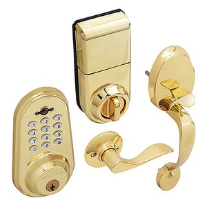 Honeywell Digital Door Lever Handle Set Lock with Remote Brass 8634007 Honeywell Digital Door Lever Handle Set Lock with Remote Brass 8634007
